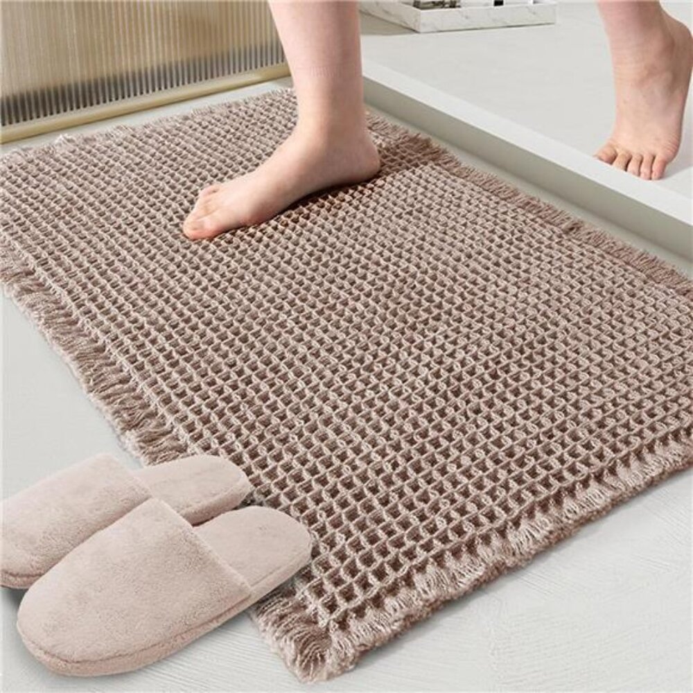 Tan Waffle Bath Mat,Super Absorbent Non Slip Bathroom Rug,Brown